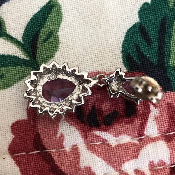 Sterling Silver 925 Purple and Clear Stone Dangle Earrings - Picture 8 of 16